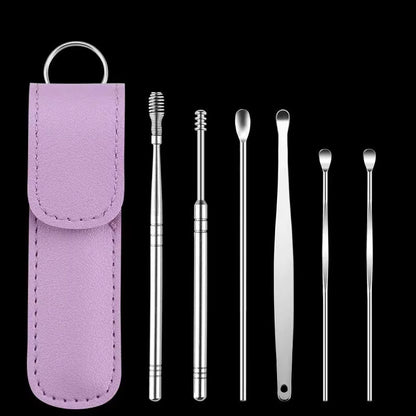 6Pcs/Set Ear Wax Pickers Earpick Wax Remover Stainless Steel Piercing Kit Earwax Curette Spoon Care Ear Clean Toolear Cleaner