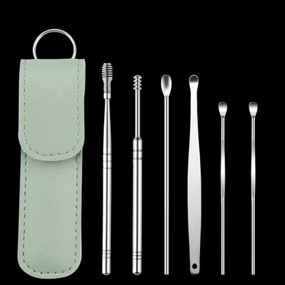 6Pcs/Set Ear Wax Pickers Earpick Wax Remover Stainless Steel Piercing Kit Earwax Curette Spoon Care Ear Clean Toolear Cleaner