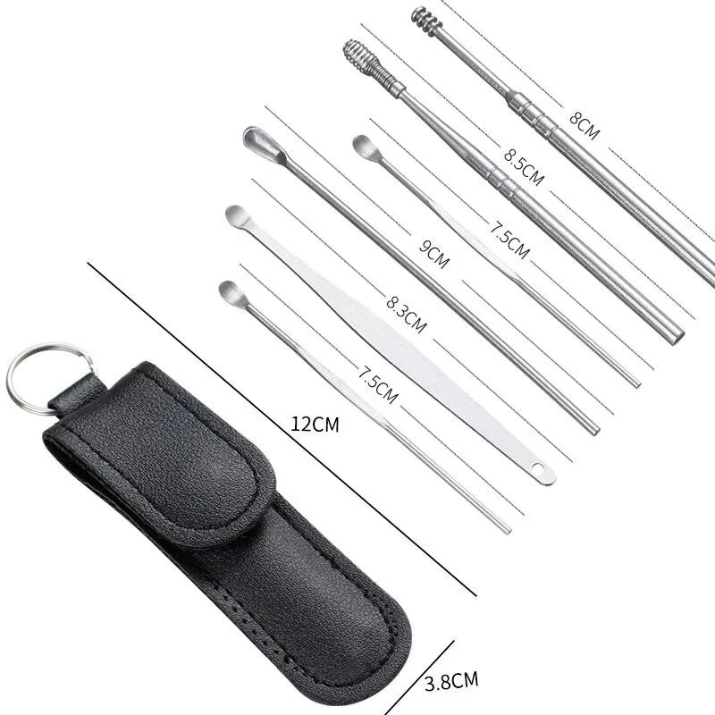6Pcs/Set Ear Wax Pickers Earpick Wax Remover Stainless Steel Piercing Kit Earwax Curette Spoon Care Ear Clean Toolear Cleaner